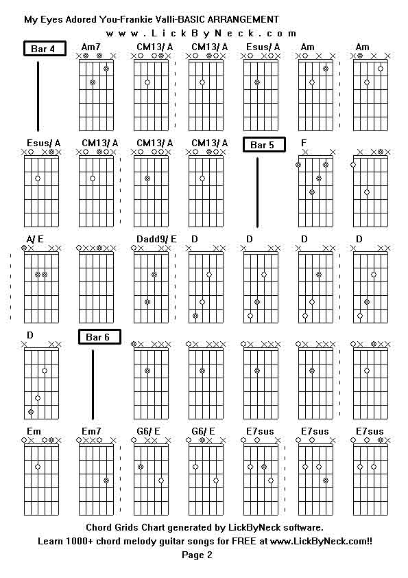 Chord Grids Chart of chord melody fingerstyle guitar song-My Eyes Adored You-Frankie Valli-BASIC ARRANGEMENT,generated by LickByNeck software.